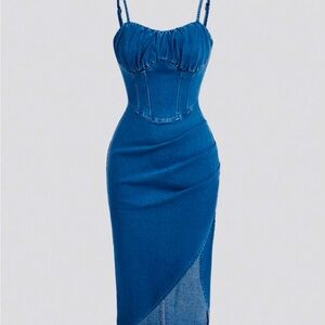 Elegant Blue Denim Dress